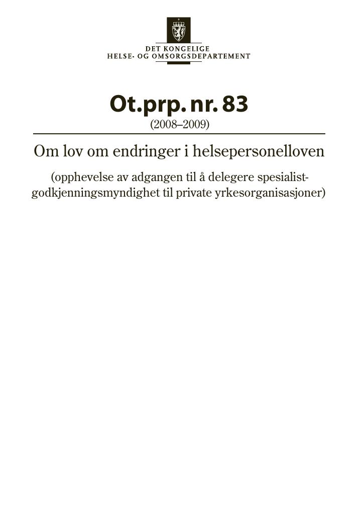 Forsiden av dokumentet Ot.prp. nr. 83 (2008-2009)