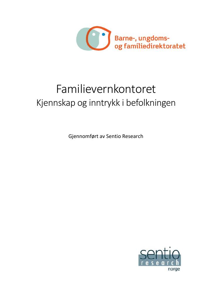 Forsiden av dokumentet Familievernkontoret. Kjennskap og inntrykk i befolkningen.