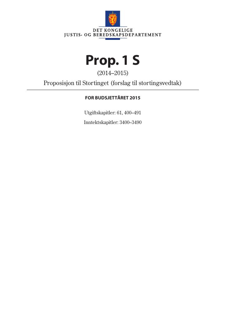 Forsiden av dokumentet Prop. 1 S (2014–2015)