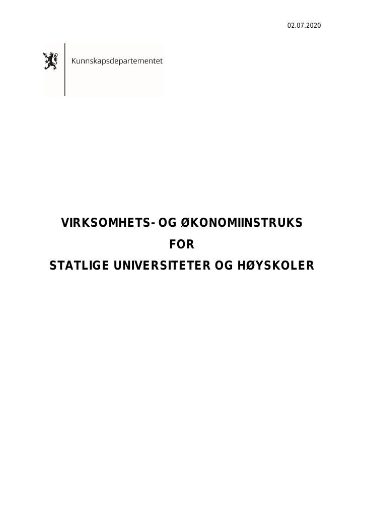Forsiden av dokumentet Virksomhets- og økonomiinstruks Universiteter og høyskoler