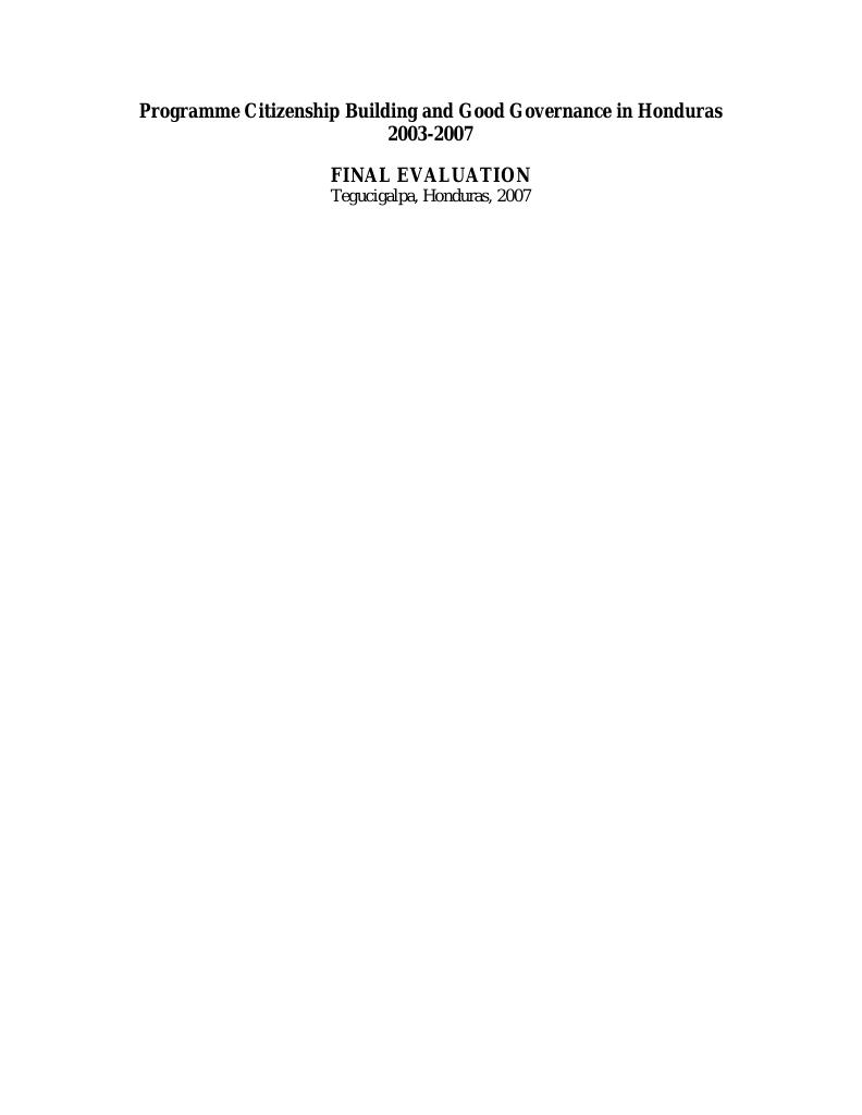 Forsiden av dokumentet Final Evaluation of the Programme Citizenship building and good governance in Honduras 2003-2007