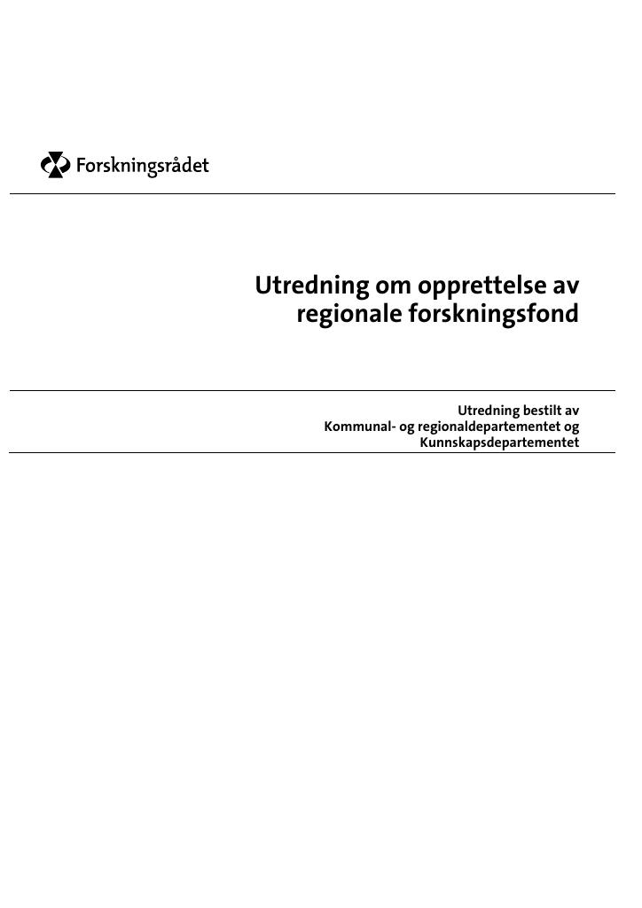 Forsiden av dokumentet Utredning om opprettelse av regionale forskningsfond