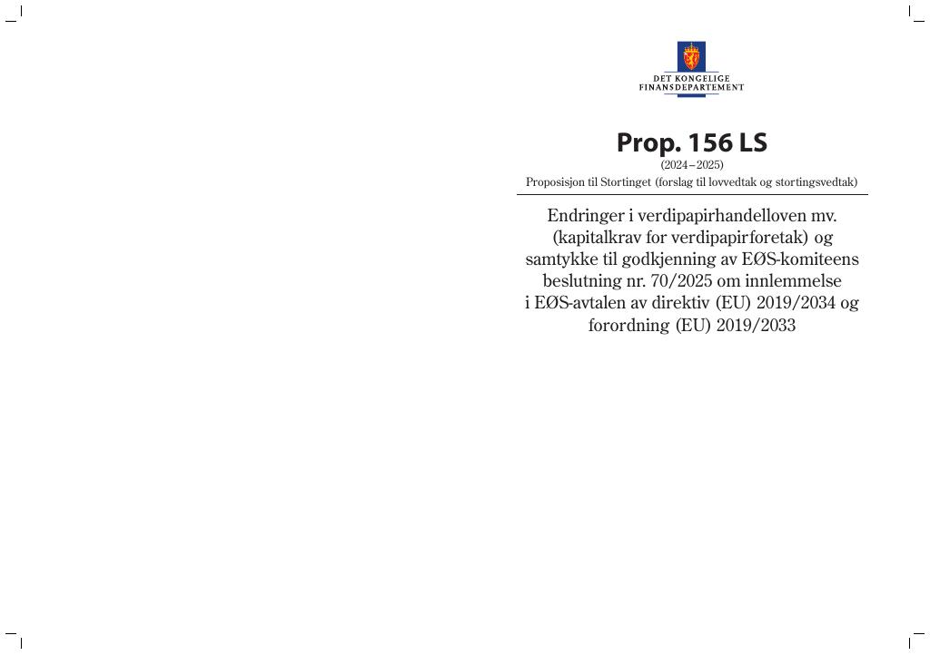 Forsiden av dokumentet Prop. 156 LS (2024–2025)