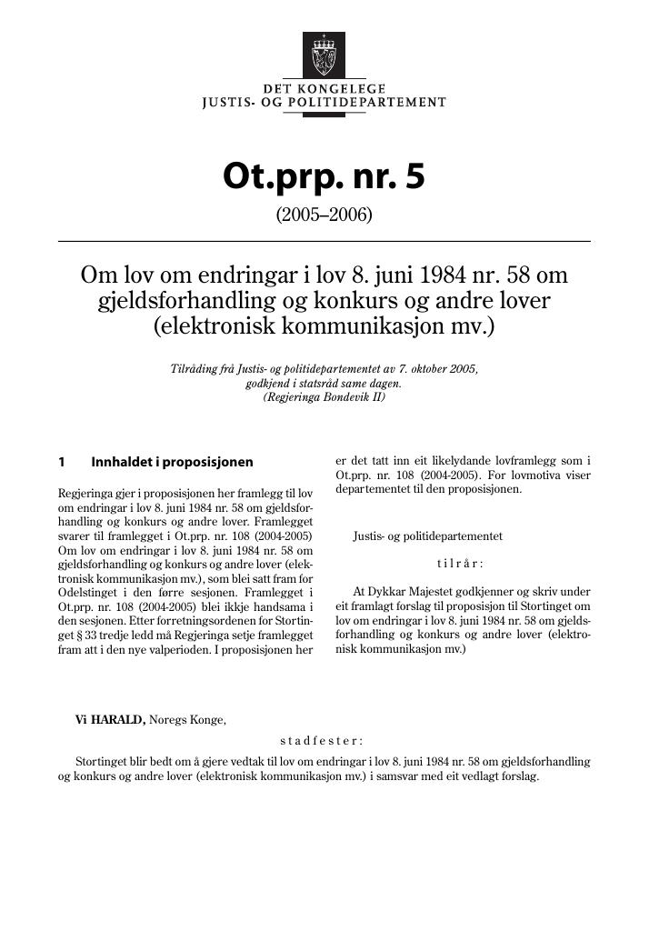 Forsiden av dokumentet Ot.prp. nr. 5 (2005-2006)