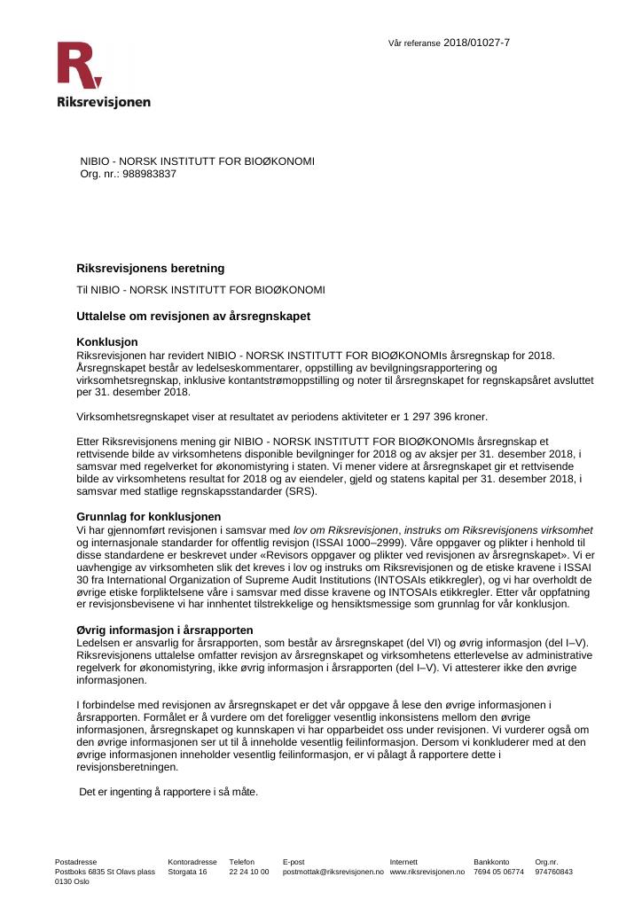 Forsiden av dokumentet Riksrevisjonens beretning