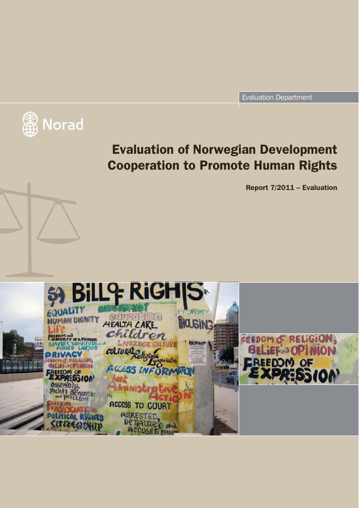 Forsiden av dokumentet Evaluation of Norwegian Development Cooperation to Promote Human Rights