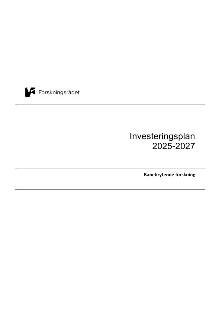 Forsiden av dokumentet Investeringsplan for Banebrytende forskning 2025-2027
