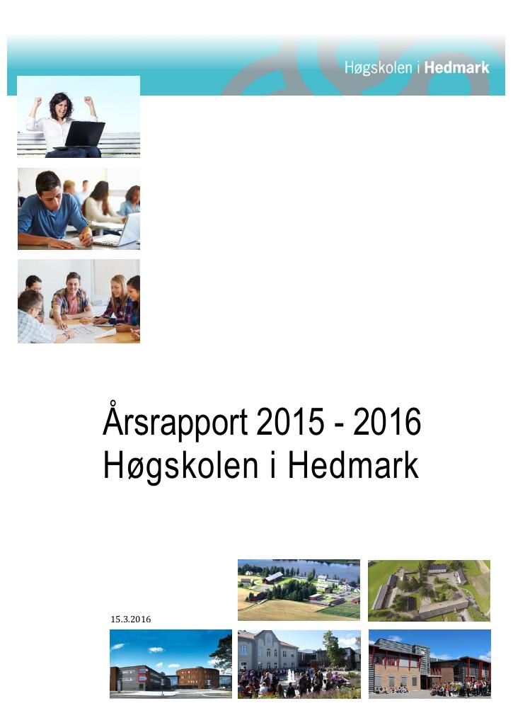 Forsiden av dokumentet Årsrapport Høgskolen i Hedmark 2015