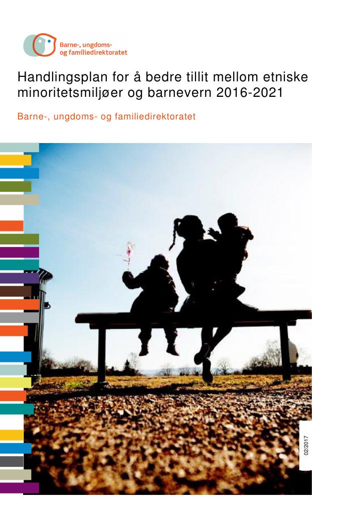Forsiden av dokumentet Handlingsplan for å bedre tillit mellom etniske minoritetsmiljøer og barnevern 2016-2021.