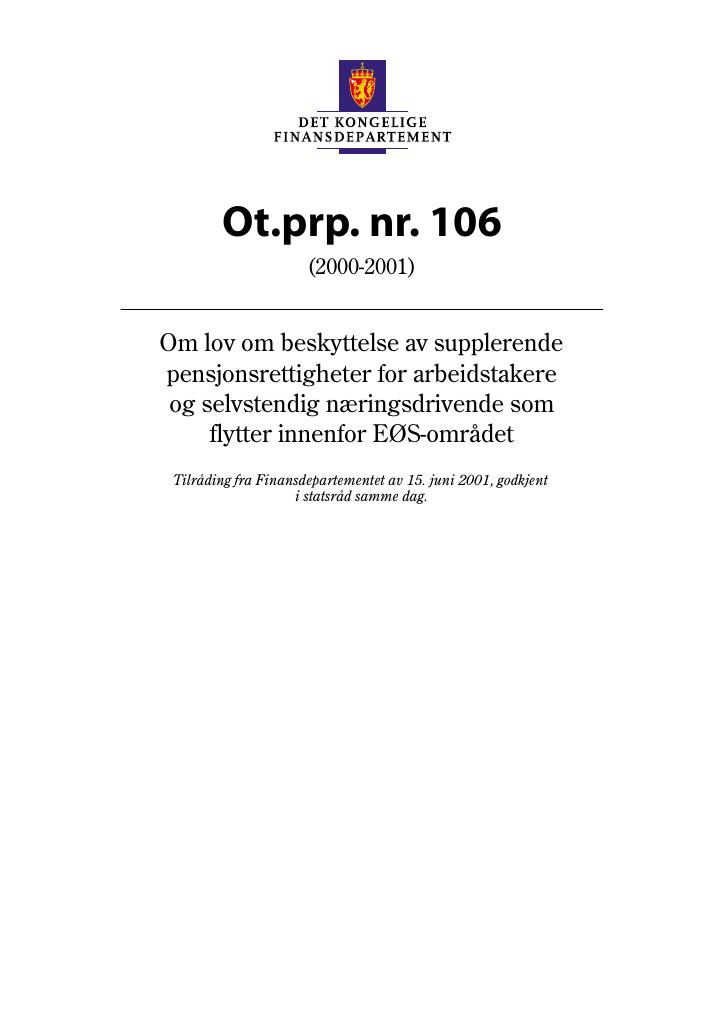 Forsiden av dokumentet Ot.prp. nr. 106 (2000-2001)