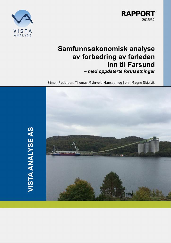 Forsiden av dokumentet Samfunnsøkonomisk analyse av forbedring av farleden inn til Farsund – med oppdaterte forutsetninger