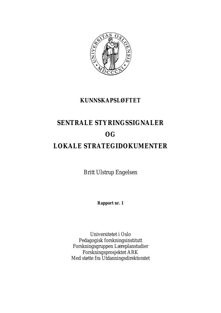 Forsiden av dokumentet Sentrale styringssignal og lokale strategidokument