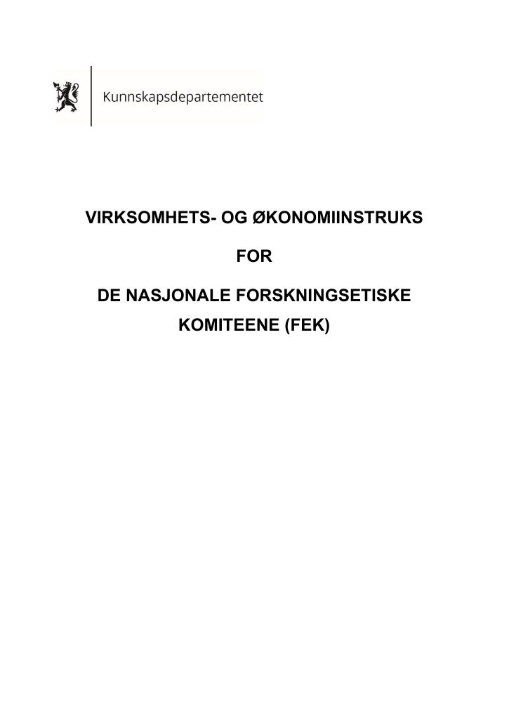 Forsiden av dokumentet Virksomhets- og økonomiinstruks De nasjonale forskningsetiske komiteene