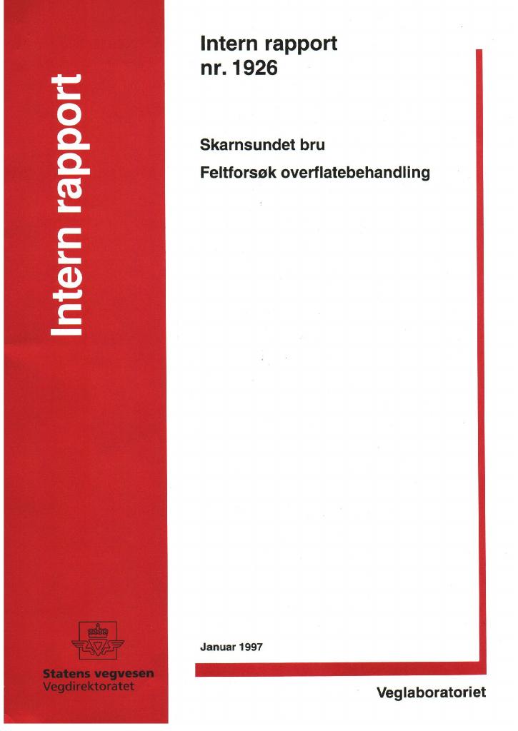 Forsiden av dokumentet Skarnsundet bru. Feltforsøk overflatebehandling
