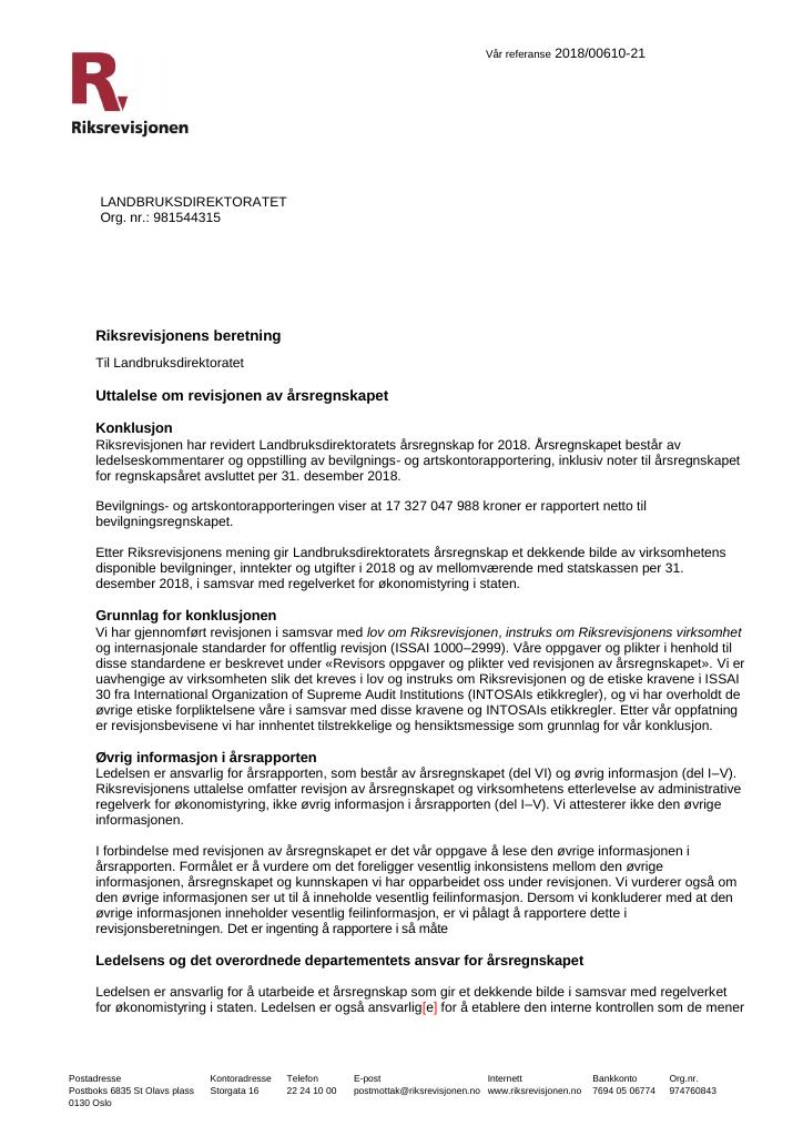 Forsiden av dokumentet Riksrevisjonens beretning