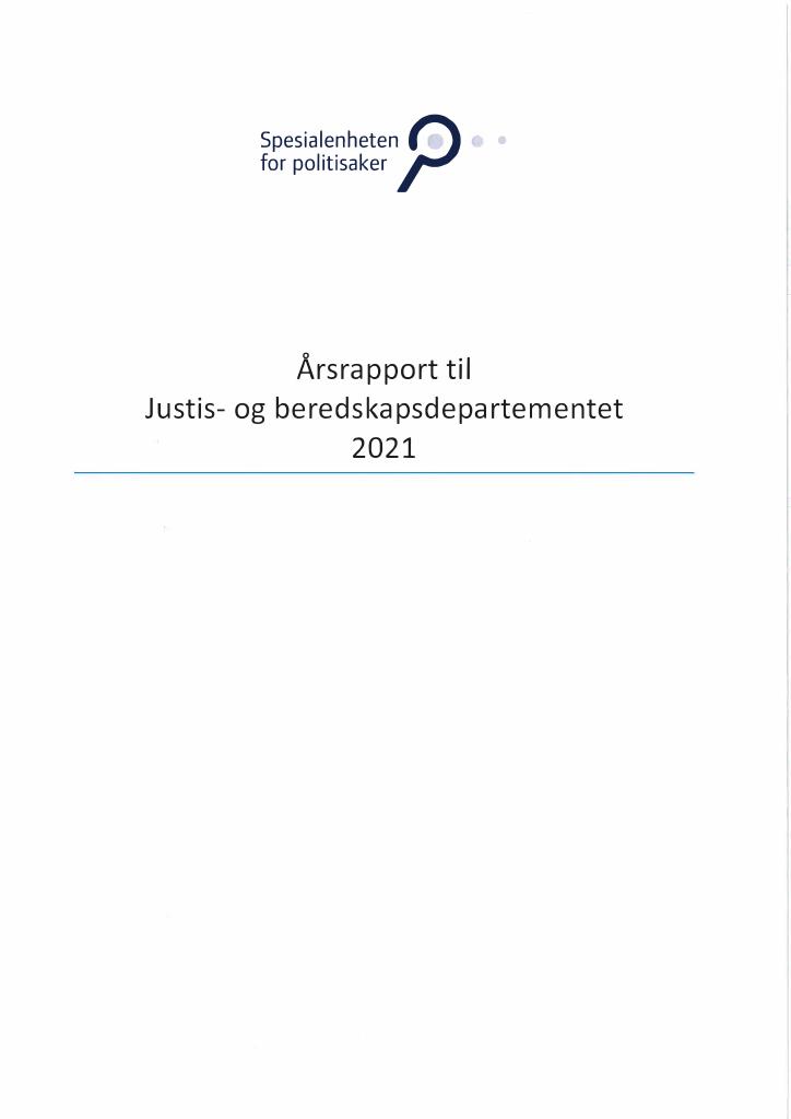 Forsiden av dokumentet Årsrapport Spesialenheten for politisaker 2021