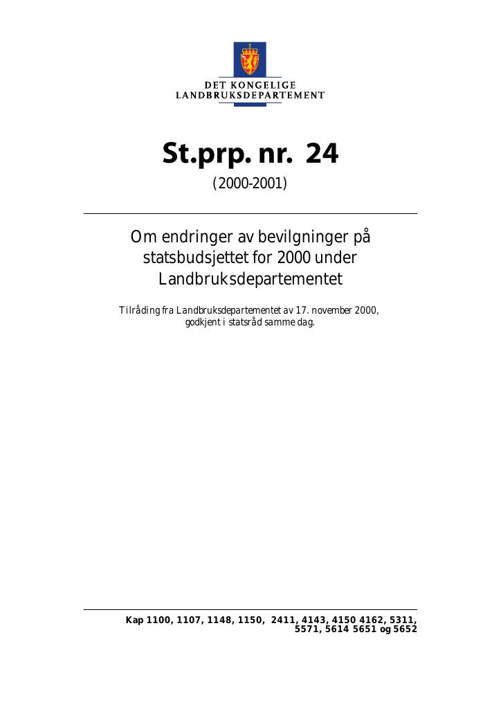 Forsiden av dokumentet St.prp. nr. 24 (2000-2001)