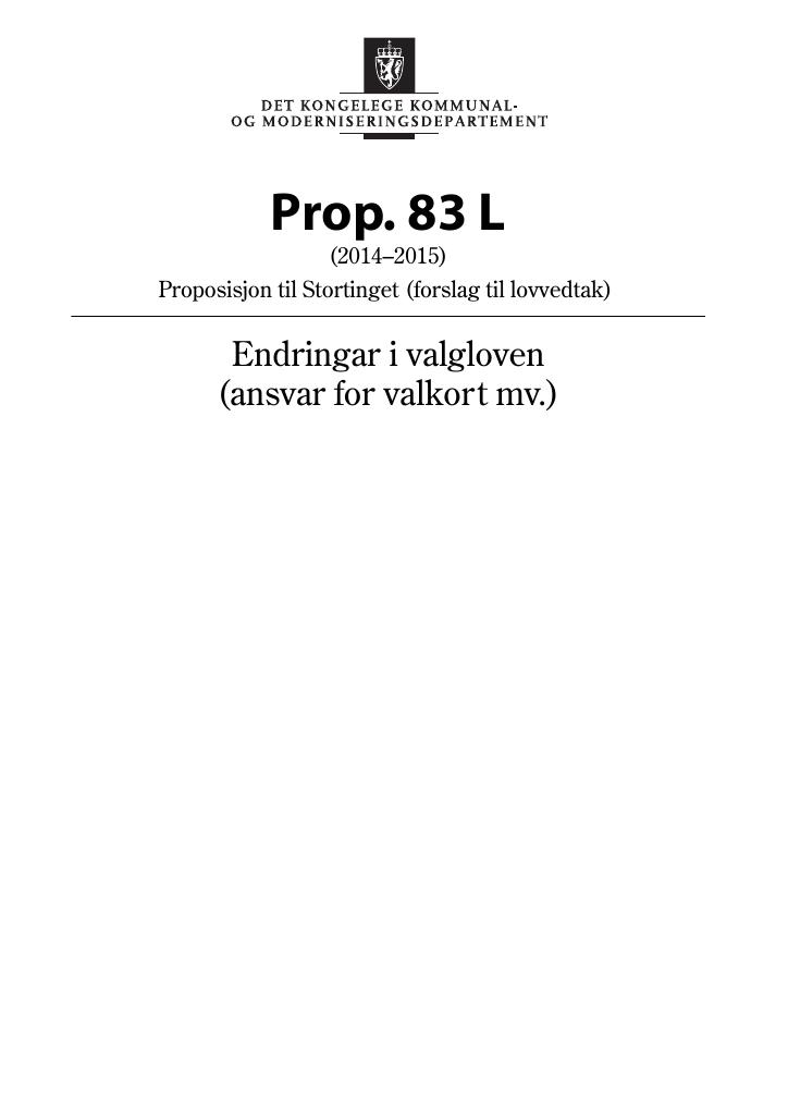 Forsiden av dokumentet Prop. 83 L (2014-2015)