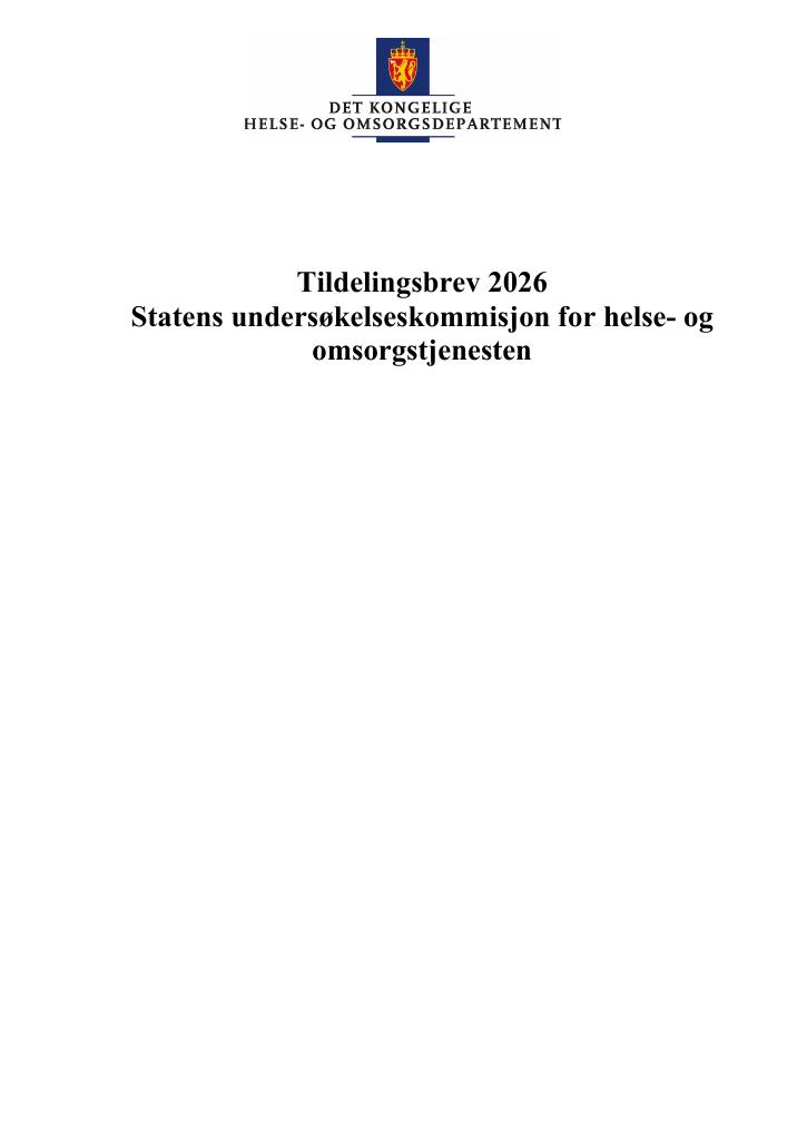 Forsiden av dokumentet Tildelingsbrev Statens undersøkelseskommisjon for helse- og omsorgstjenesten (UKOM) 2026