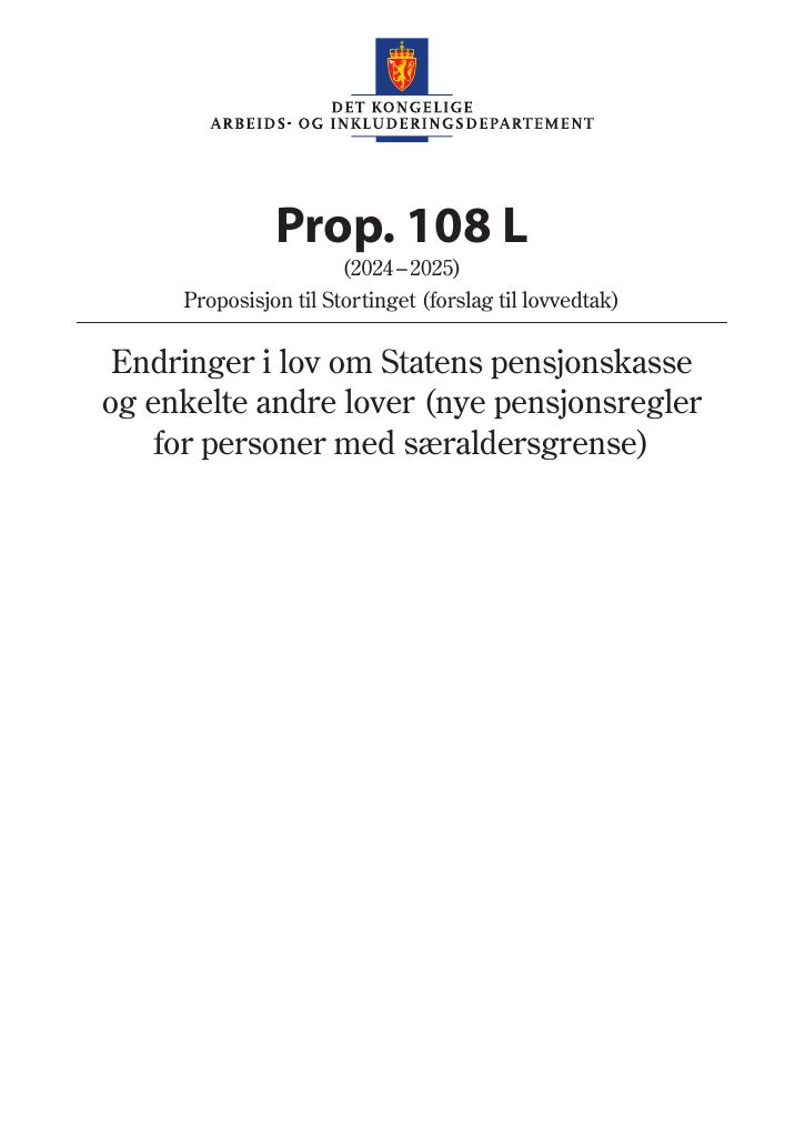 Forsiden av dokumentet Prop. 108 L (2024–2025)