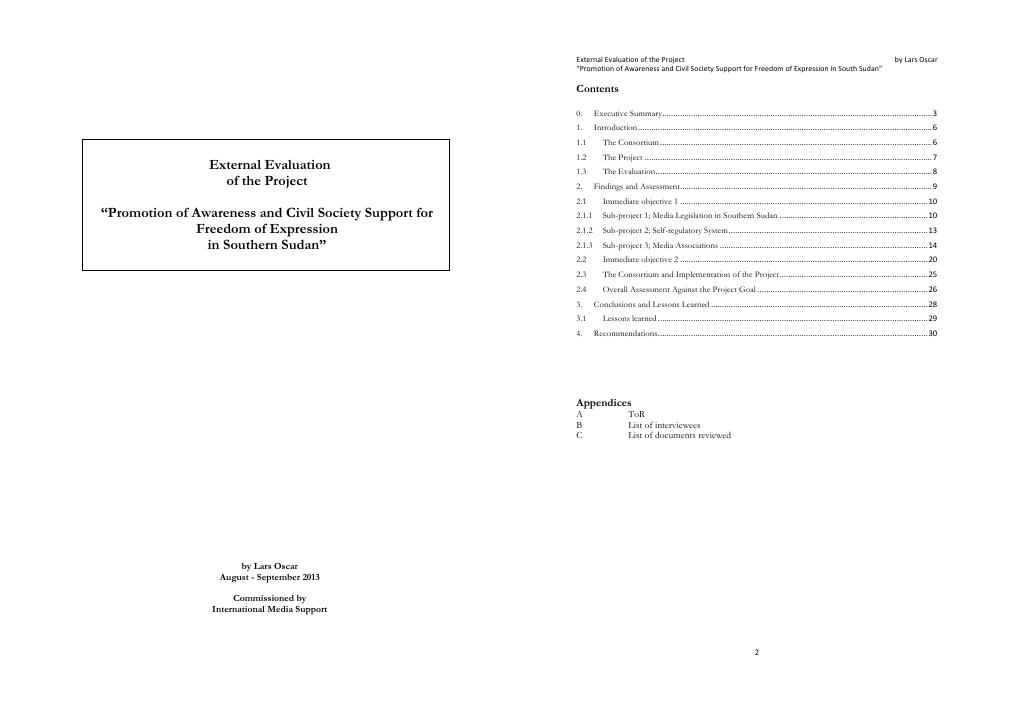 Forsiden av dokumentet Promotion of Awareness and Civil Society Support for Freedom of Expression in Southern Sudan