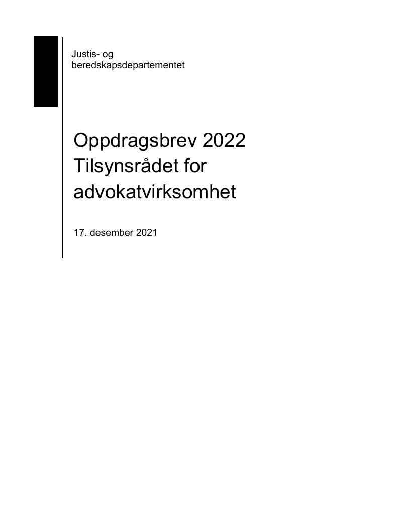 Forsiden av dokumentet Oppdragsbrev Tilsynsrådet for advokatvirksomhet 2022