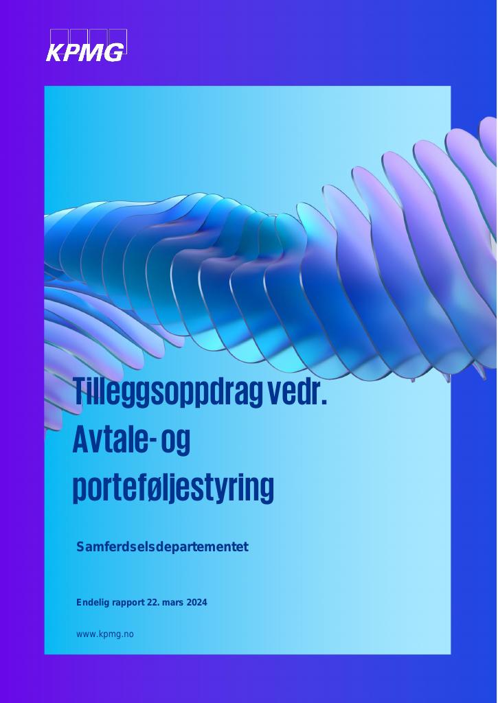 Forsiden av dokumentet Tilleggsrapport om avtale- og porteføljestyring i jernbanesektoren