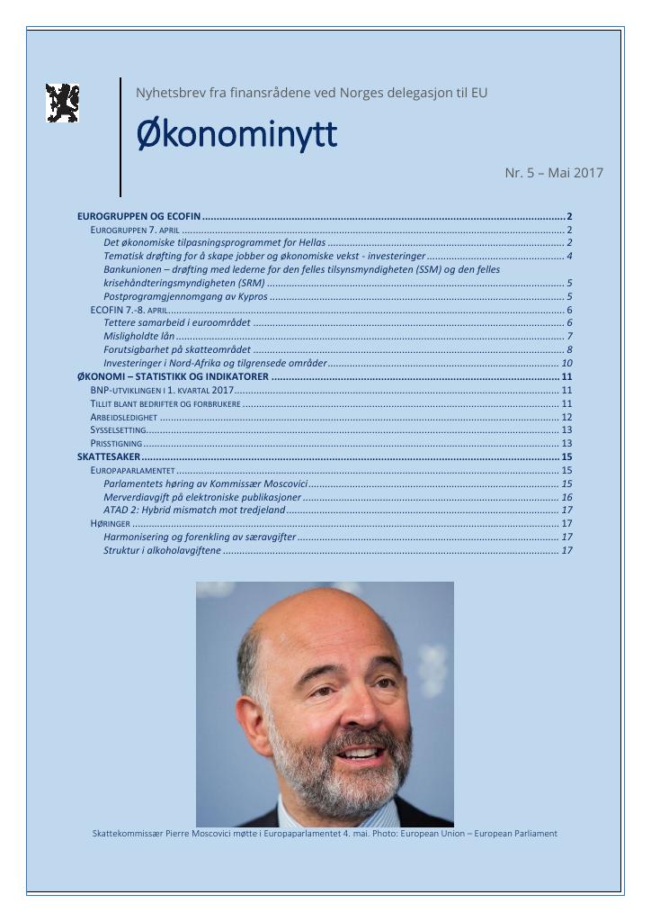 Forsiden av dokumentet Økonominytt fra EU-delegasjonen, mai 2017