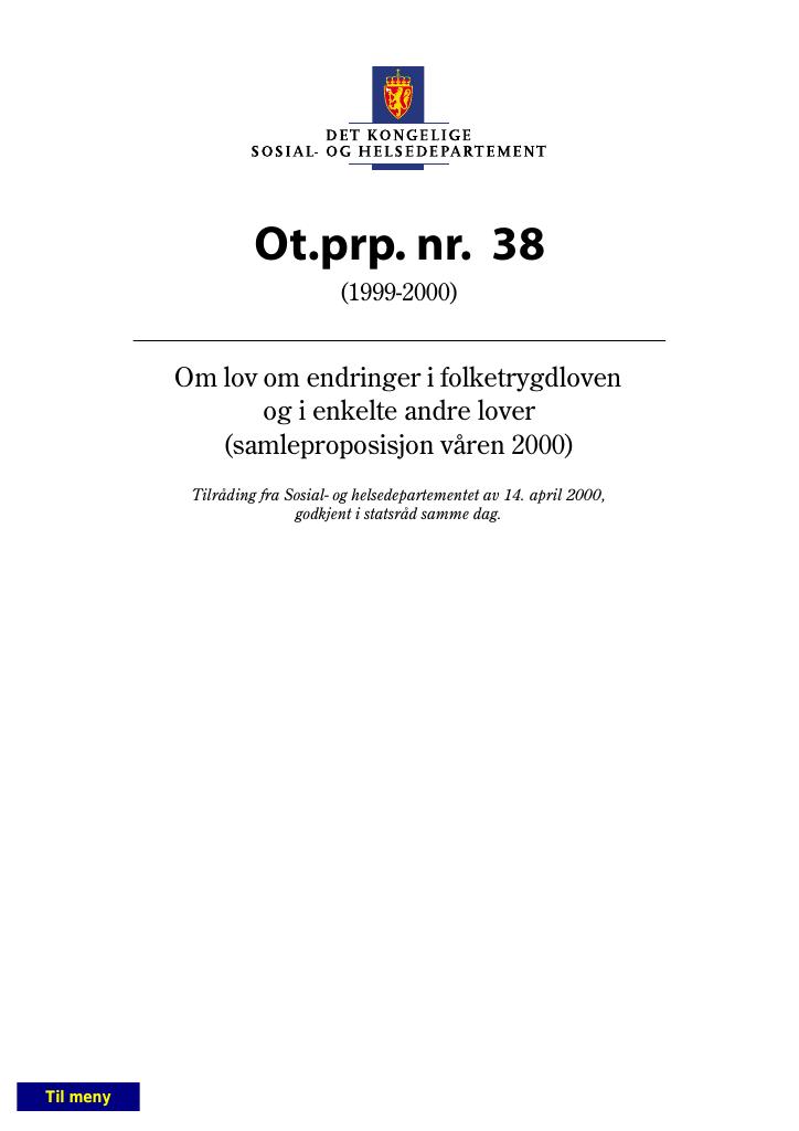 Forsiden av dokumentet Ot.prp. nr. 38 (1999-2000)