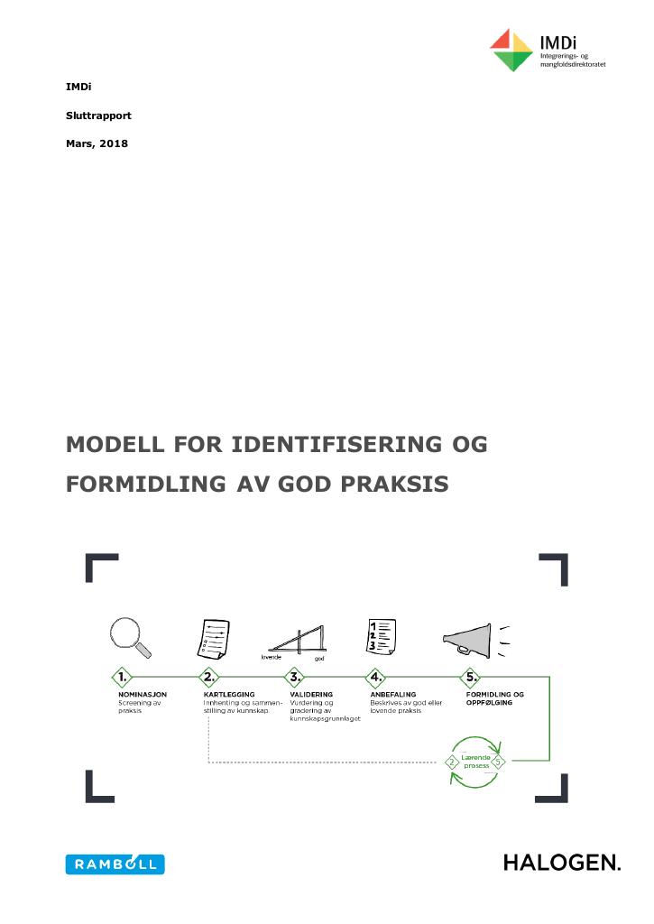 Forsiden av dokumentet Modell for identifisering og formidling av god praksis