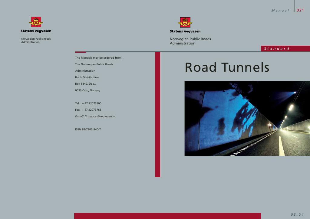 Forsiden av dokumentet Road tunnels : standard [Manual 021E]