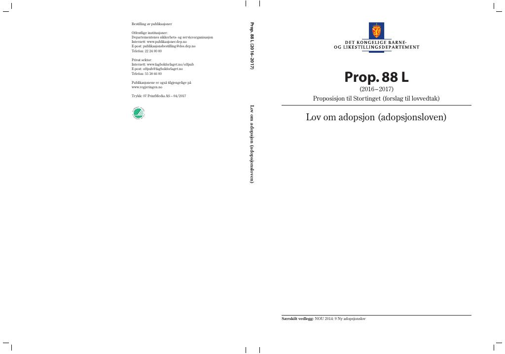 Forsiden av dokumentet Prop. 88 L (2016–2017)