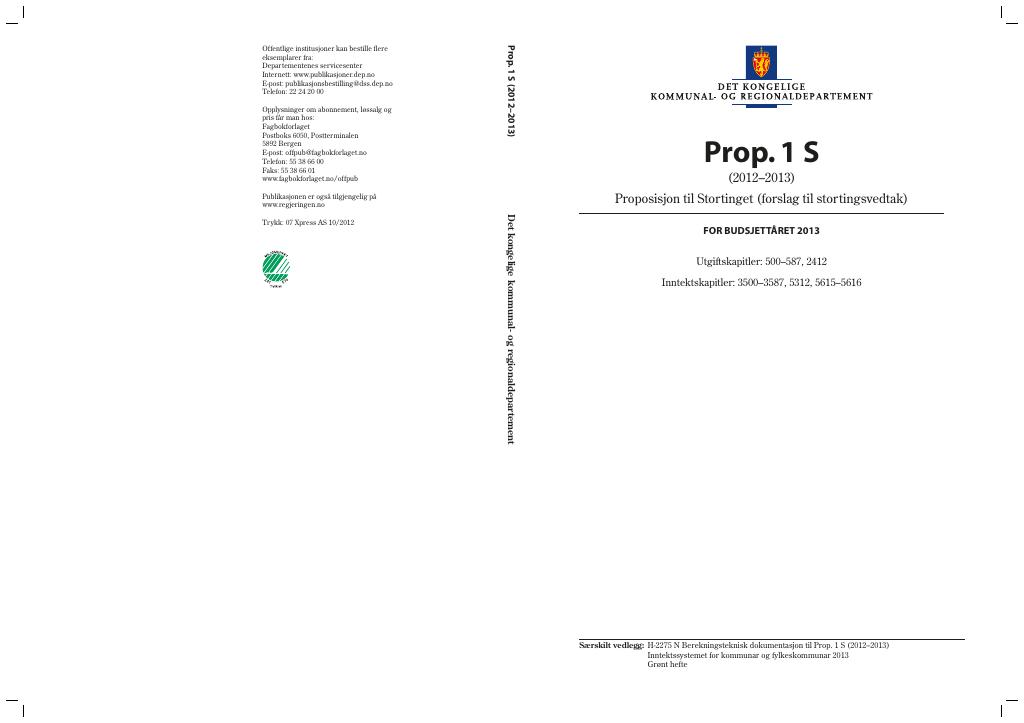 Forsiden av dokumentet Prop. 1 S (2012–2013)