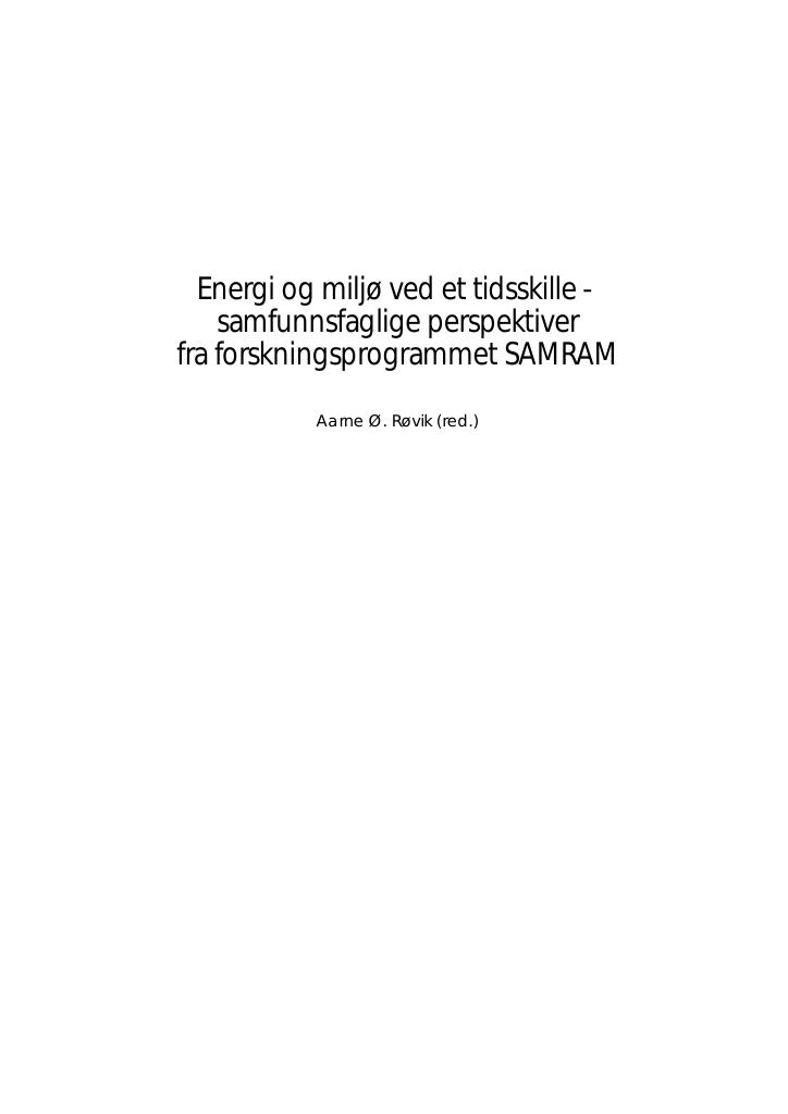 Forsiden av dokumentet SAMRAM - Energi og miljø ved et tidsskille