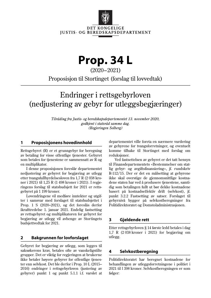 Forsiden av dokumentet Prop. 34 L (2020–2021)