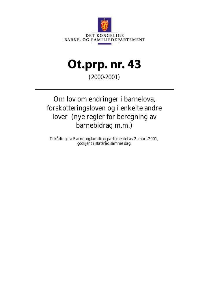 Forsiden av dokumentet Ot.prp. nr. 43 (2000-2001)