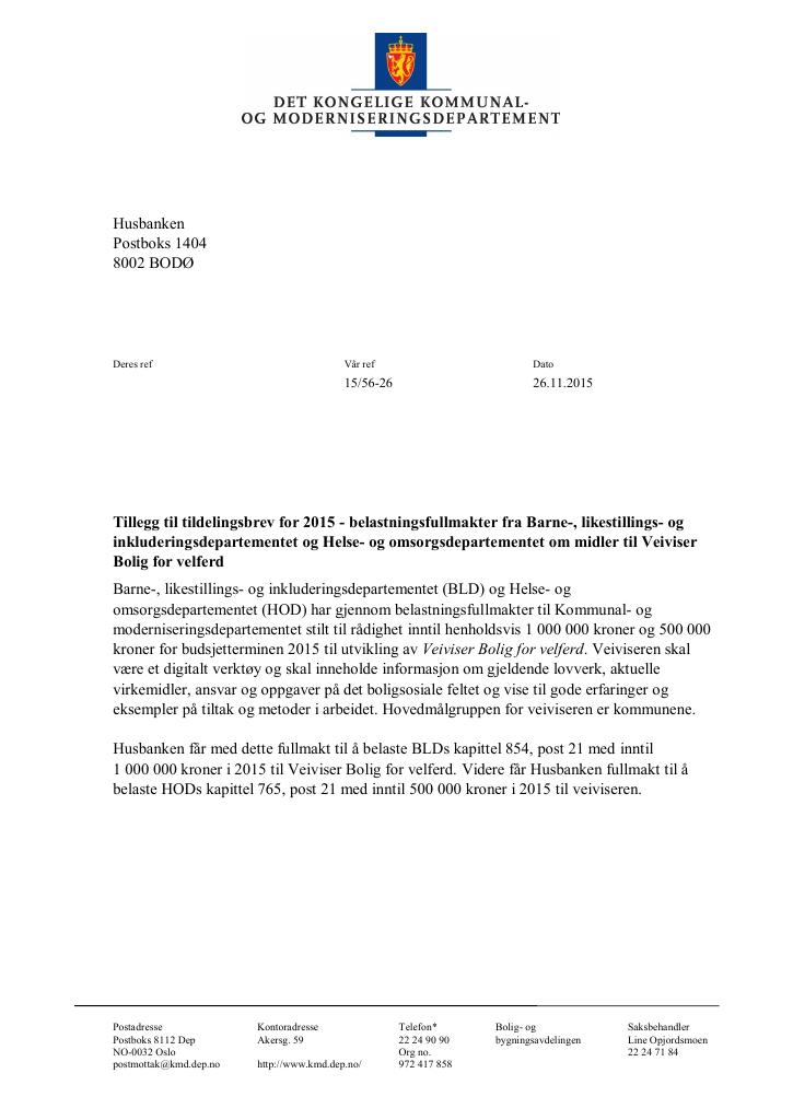 Forsiden av dokumentet tilleggsbrev november (pdf)