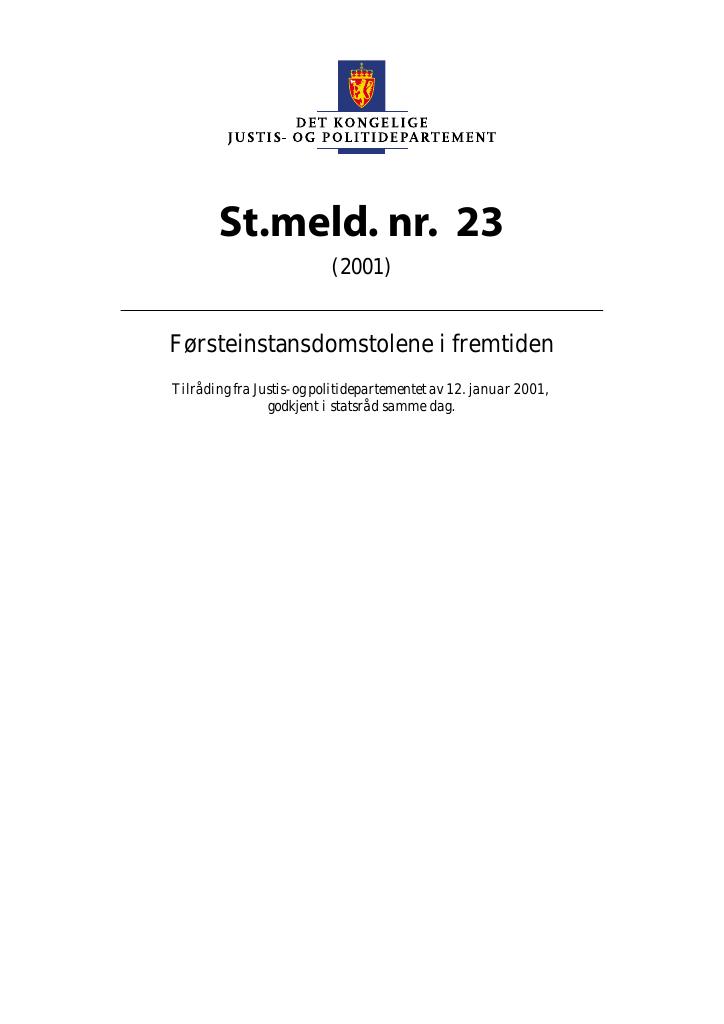 Forsiden av dokumentet St.meld. nr. 23 (2000-2001)