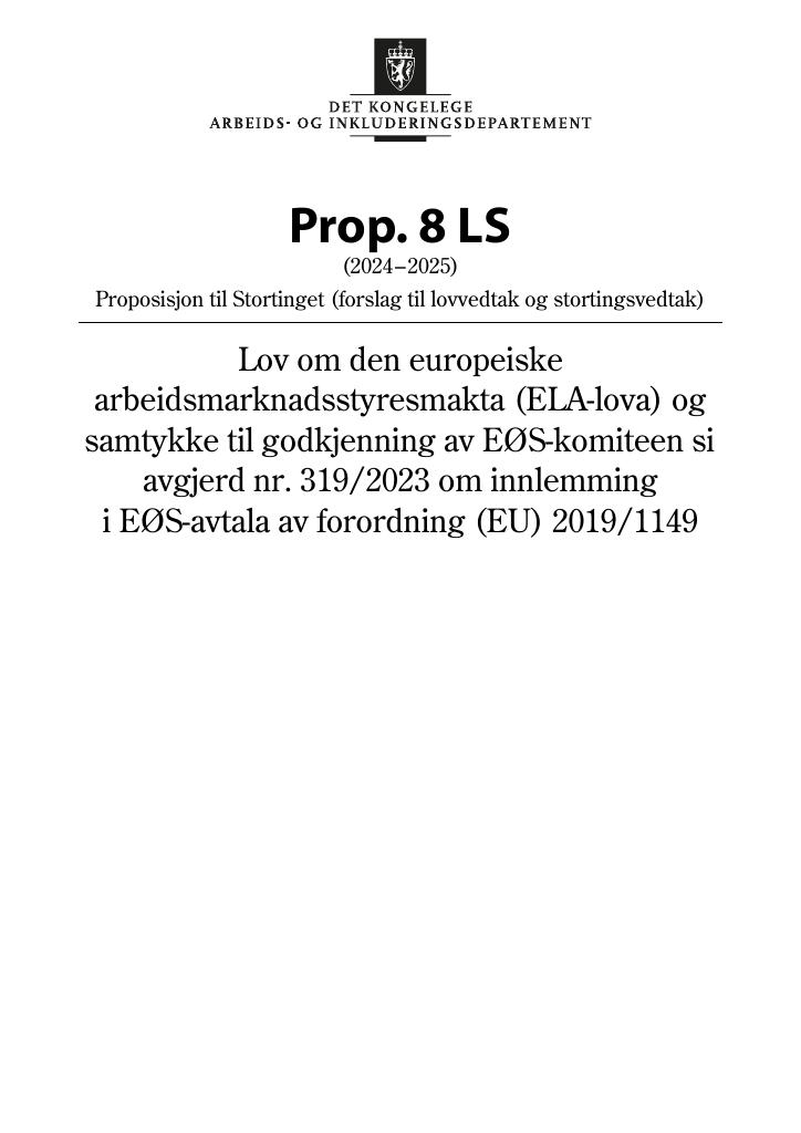 Forsiden av dokumentet Prop. 8 LS (2024–2025)