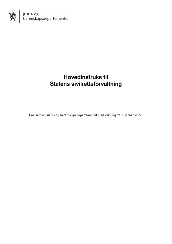 Forsiden av dokumentet Hovedinstruks Statens sivilrettsforvaltning 2022