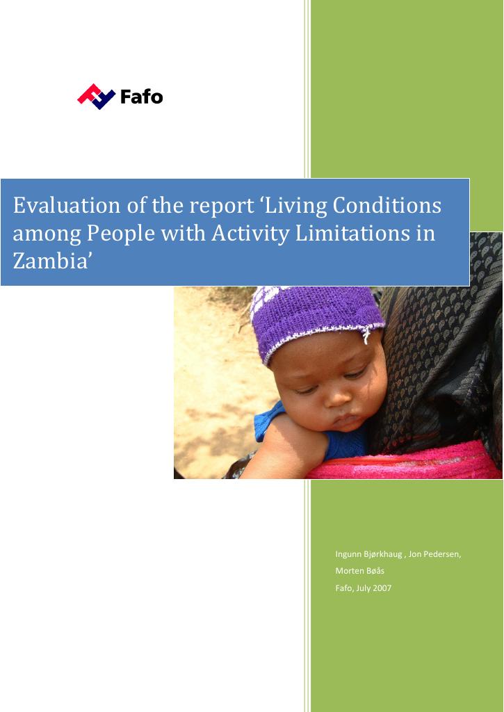 Forsiden av dokumentet Evaluation of the report “Living Conditions among People with Activity Limitations in Zambia”