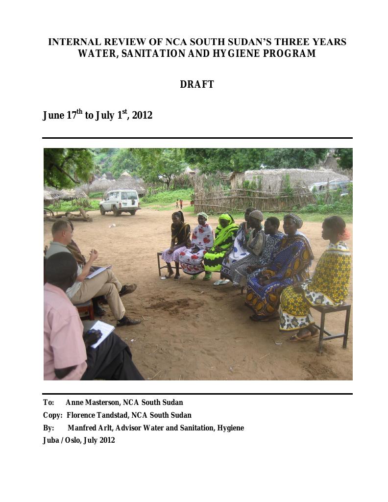 Forsiden av dokumentet Internal Review of NCA South Sudan’s Three Years Water, Sanitation and Hygiene Program
