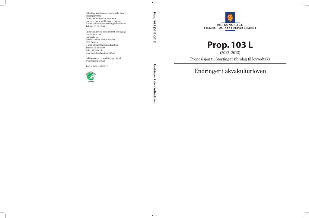 Forsiden av dokumentet Prop. 103 L (2012–2013)