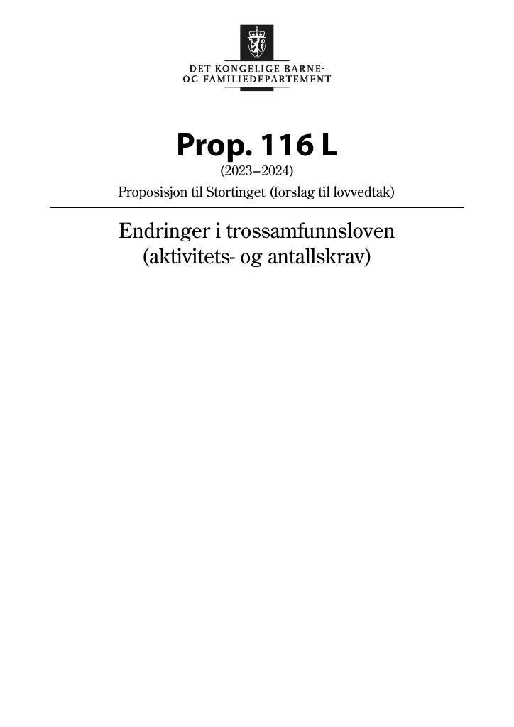 Forsiden av dokumentet Prop. 116 L (2023–2024)