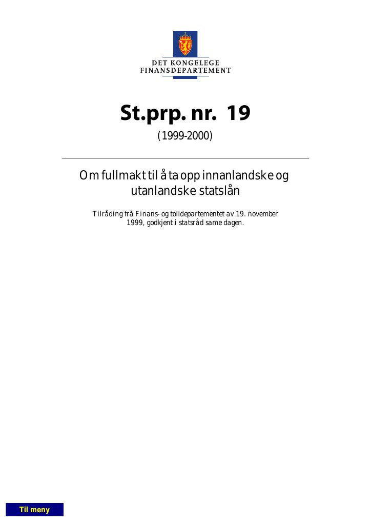 Forsiden av dokumentet St.prp. nr. 19 (1999-2000)