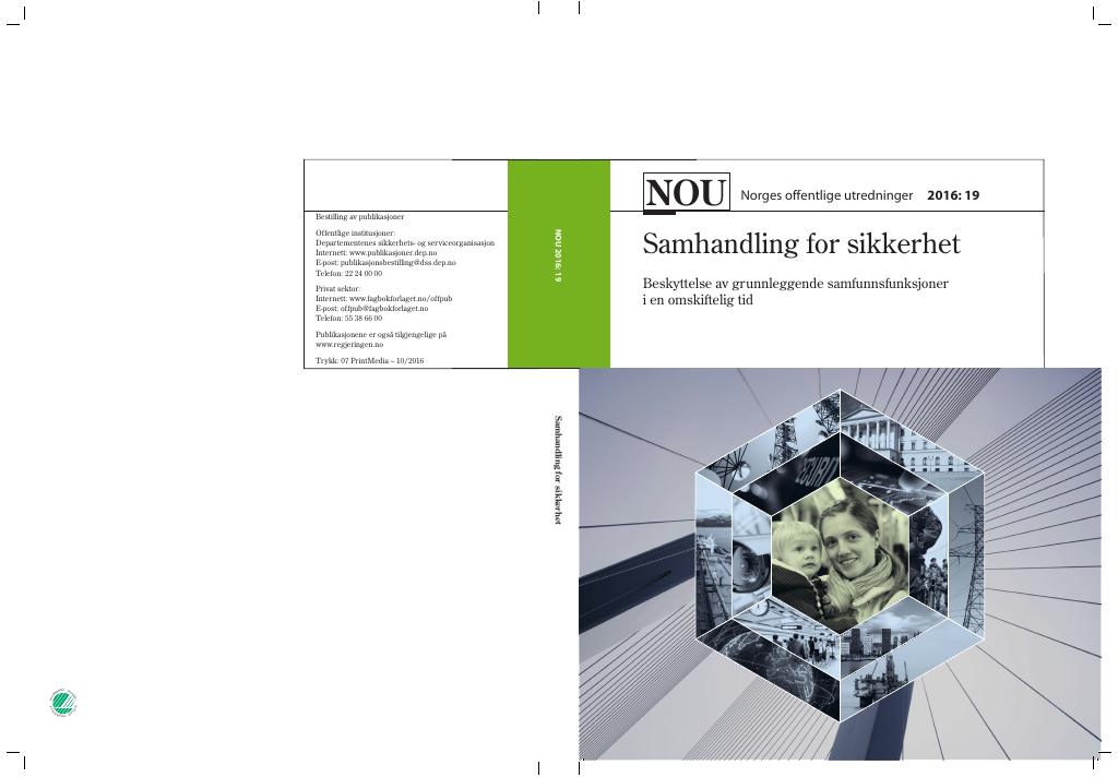 Forsiden av dokumentet NOU 2016: 19 - Samhandling for sikkerhet