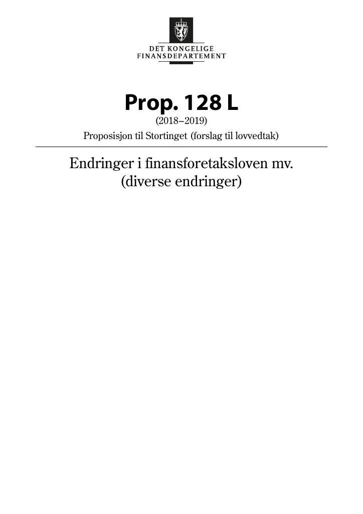 Forsiden av dokumentet Prop. 128 L (2018–2019)