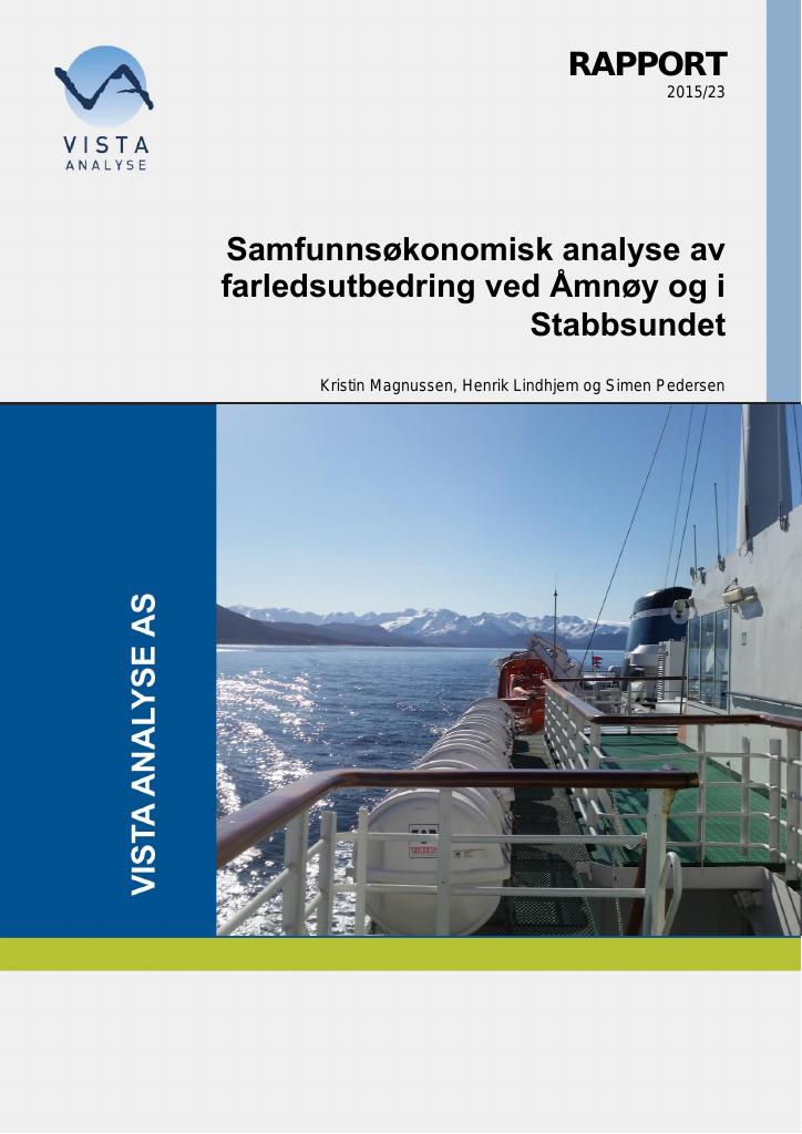 Forsiden av dokumentet Samfunnsøkonomisk analyse av farledsutbedring ved Åmnøy og i Stabbsundet