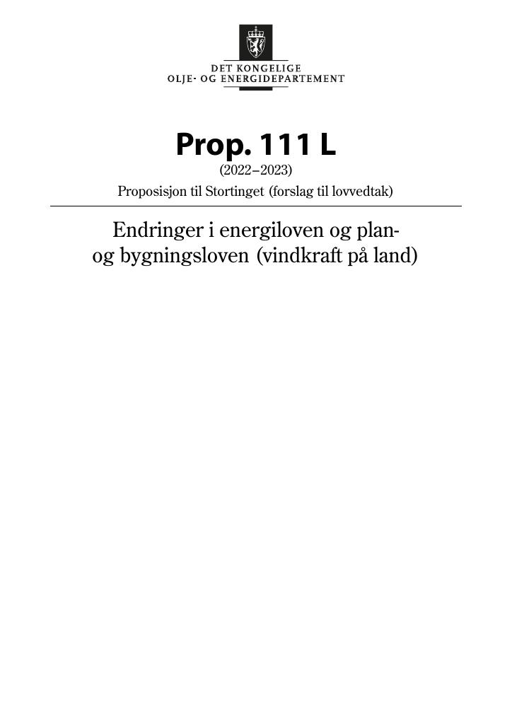 Forsiden av dokumentet Prop. 111 L (2022–2023)