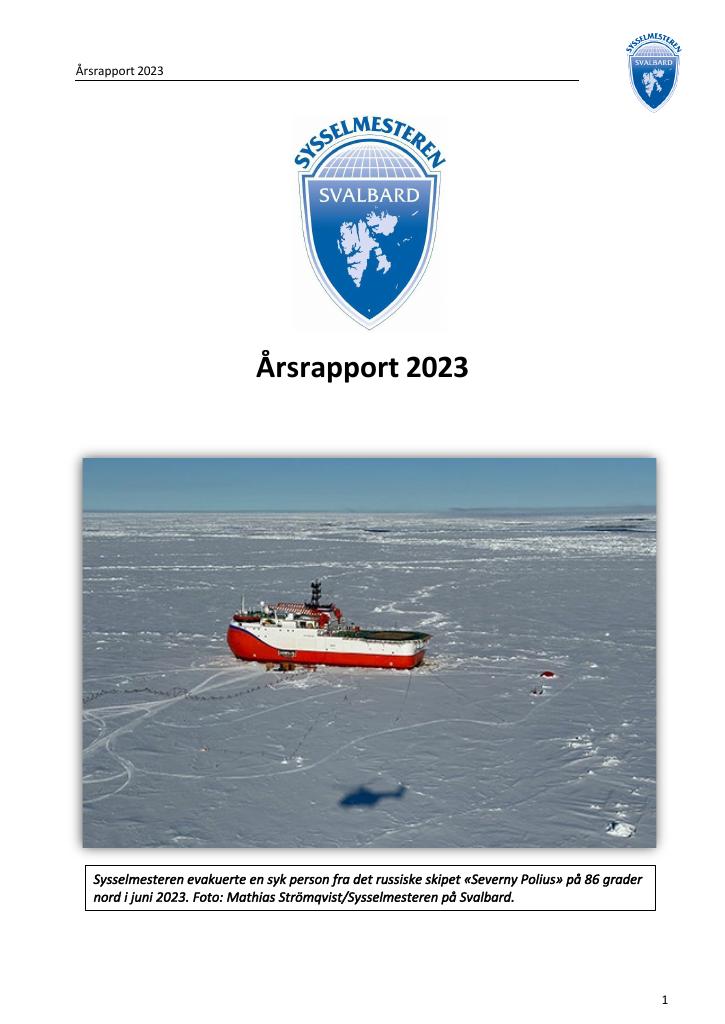 Forsiden av dokumentet Årsrapport Sysselmesteren på Svalbard 2023